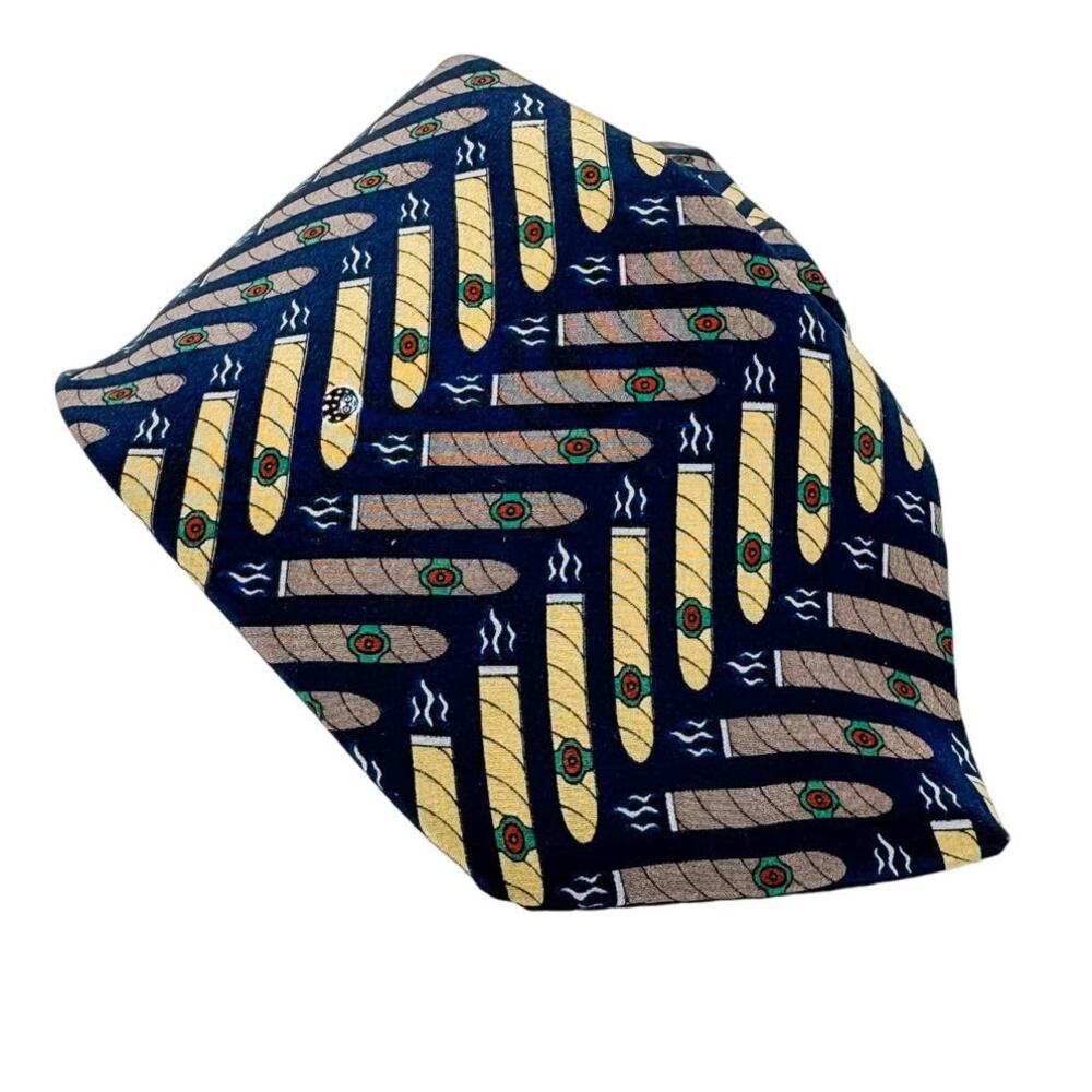 Vicky Davis "Light Up" cigar pattern designer vintage 100% silk tie 4" w
